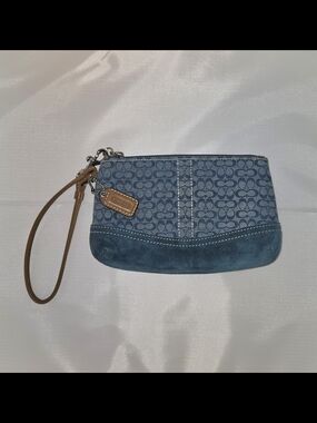Vintage Coach Teal Blue Signature Wristlet Clutch Wallet